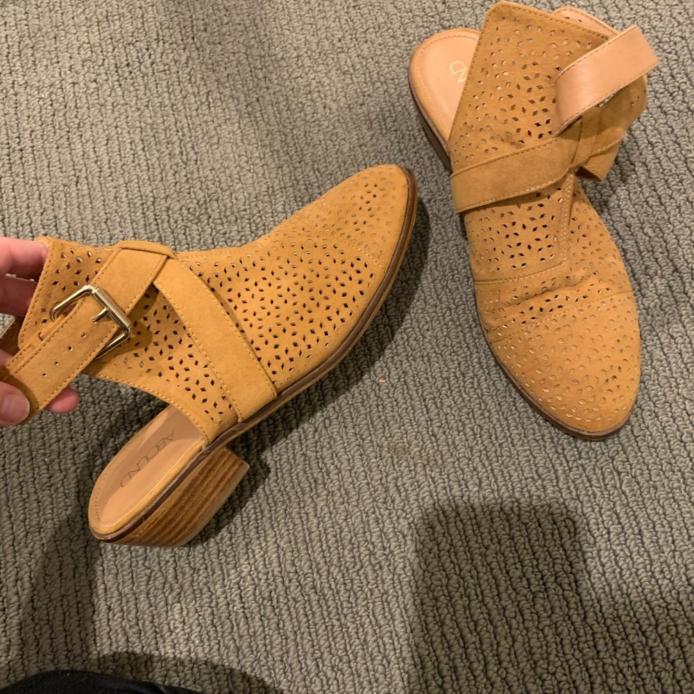 Caramel booties with open back